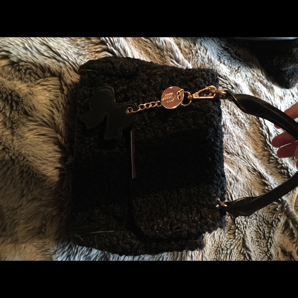 Textured black handbag